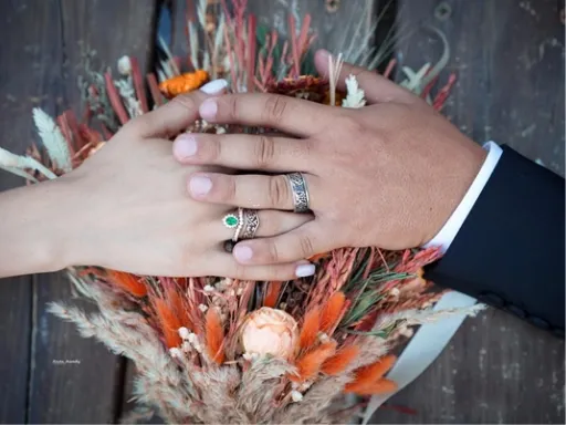husband and wife hands with wedding rings