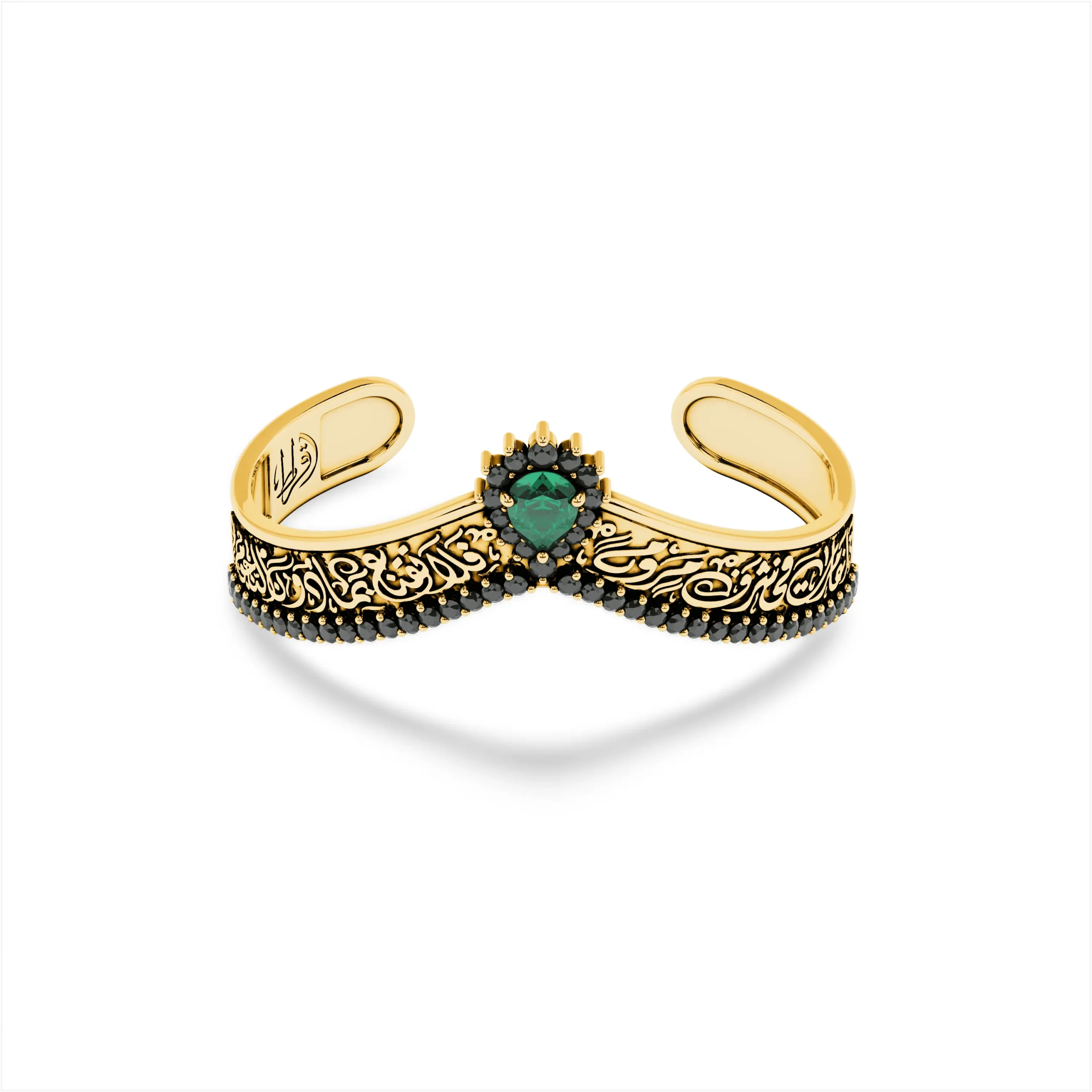 2) 032 (yg-bd-emerald) Pics4 Crown of Ambition – Diamond Arabic Gold Bracelet - Image 1